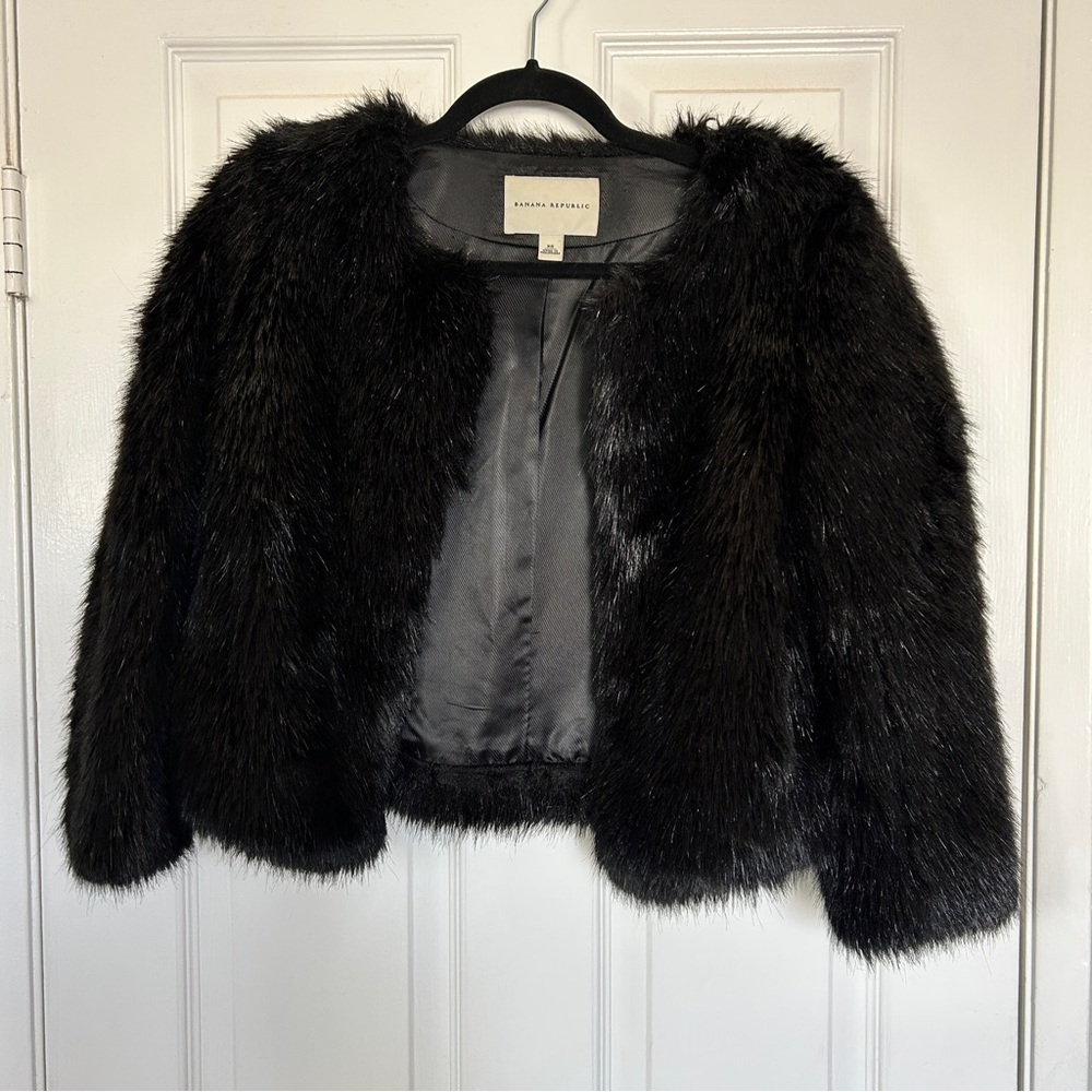 Banana Republic Faux Fur Jacket, Black, XS